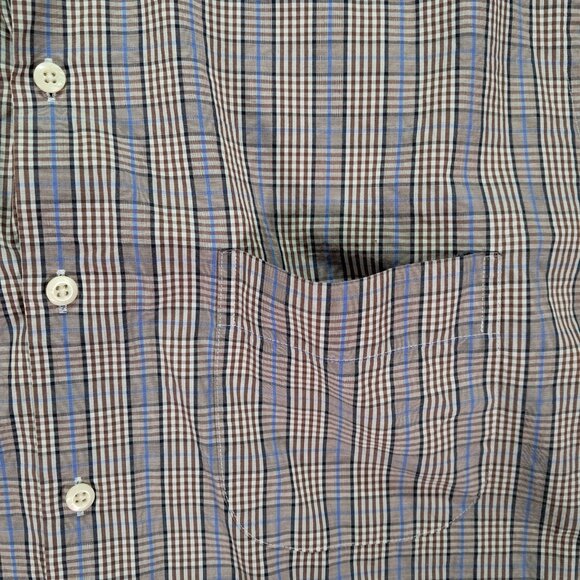 Peter Millar Shirt Men Large Button Up Beige Blue Plaid 100% Cotton Long Sleeve - Picture 4 of 10